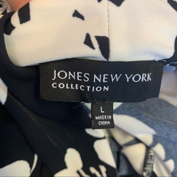 JONES New York collection black white floral sleeveless wrap embellished dress L - Picture 7 of 11